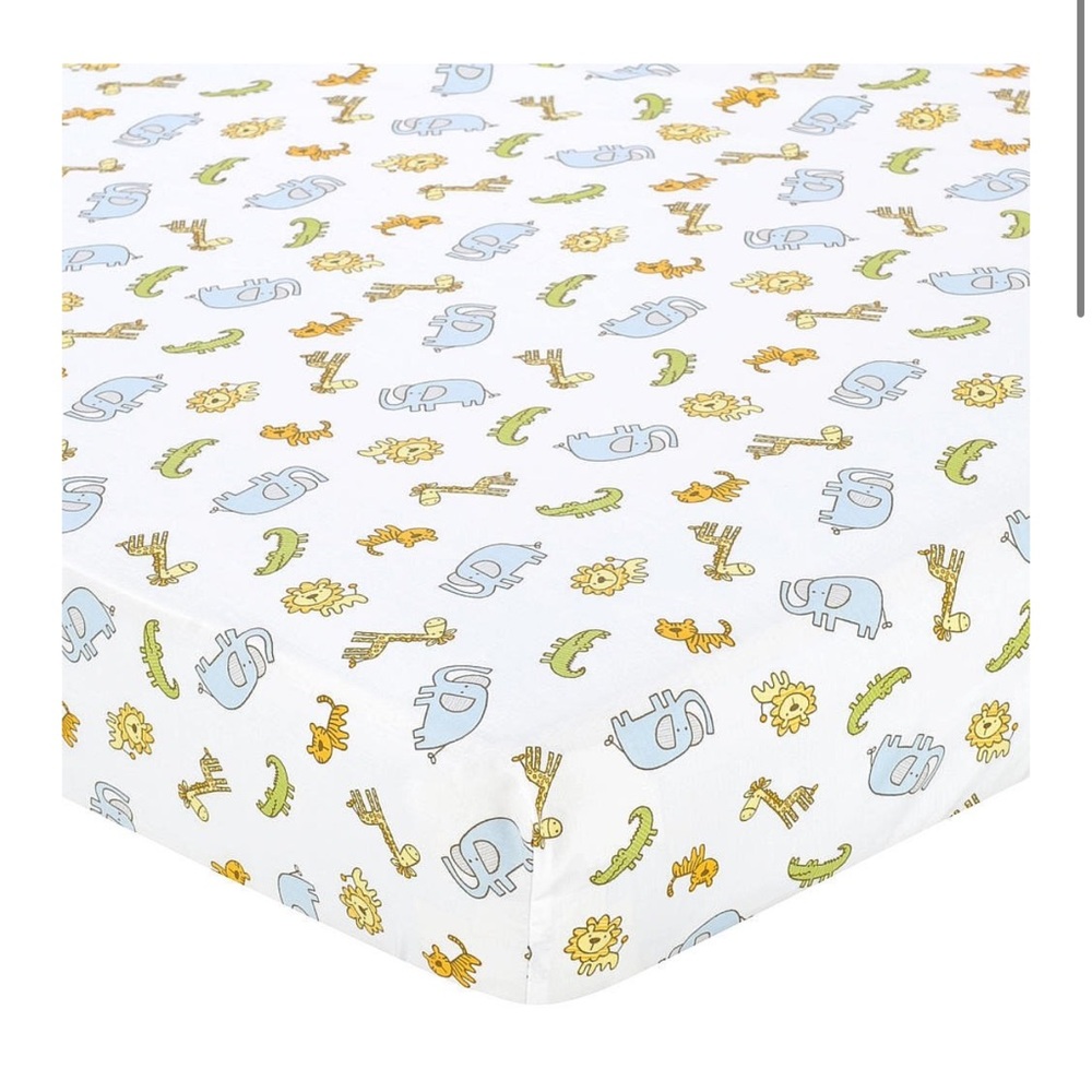 BabiesRUs Safari Animal Print standard crib Sheet - Blue, Yellow, Green